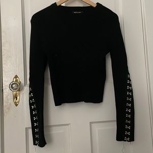 Beulah M/L Tight Black Sweater with Metal details on the sleeves